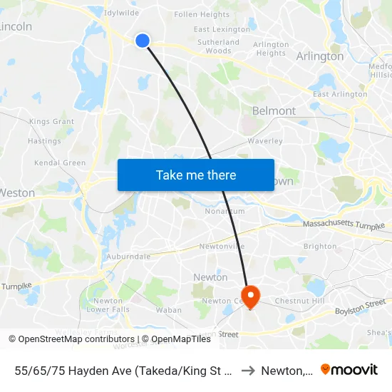 55/65/75 Hayden Ave  (Takeda/King St Properties) to Newton, MA map