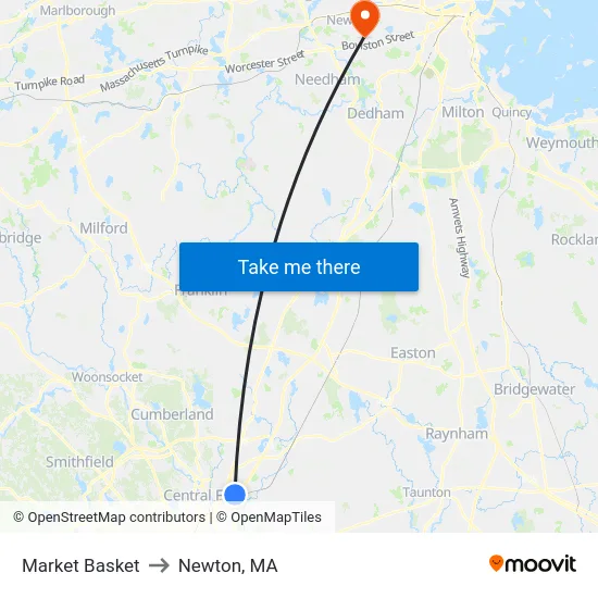Market Basket to Newton, MA map