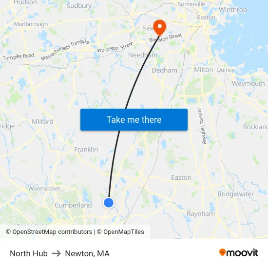North Hub to Newton, MA map