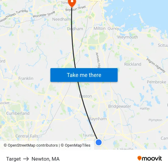 Target to Newton, MA map