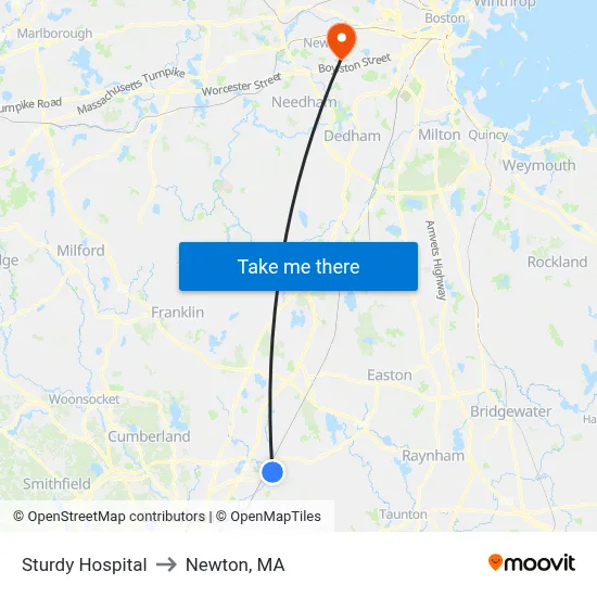 Sturdy Hospital to Newton, MA map