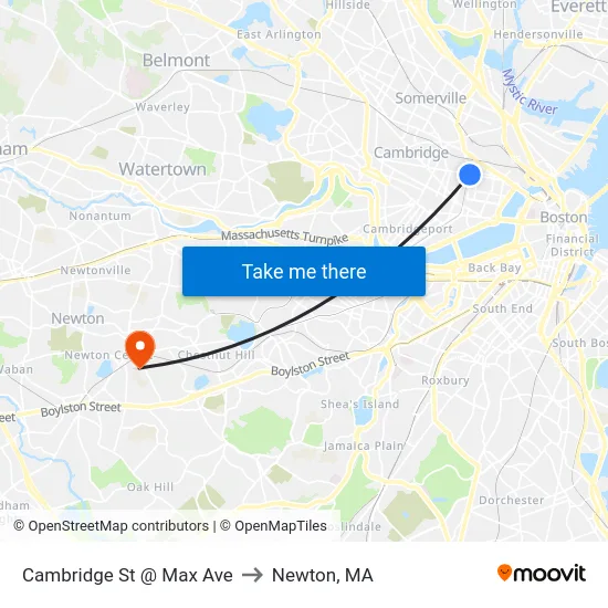 Cambridge St @ Max Ave to Newton, MA map