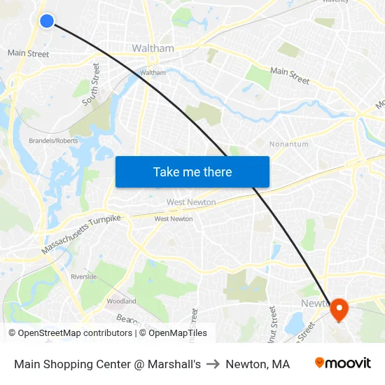 Main Shopping Center @ Marshall's to Newton, MA map