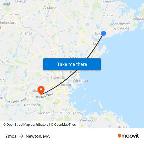 Ymca to Newton, MA map