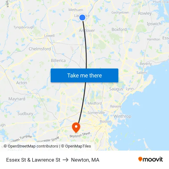 Essex St & Lawrence St to Newton, MA map