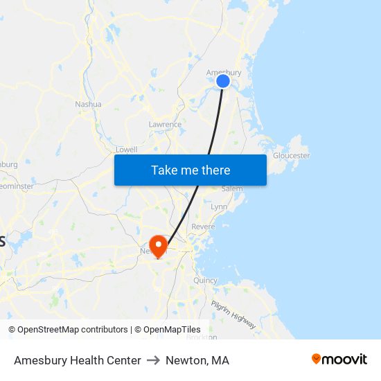 Amesbury Health Center to Newton, MA map