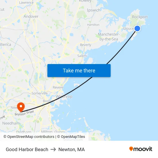 Good Harbor Beach to Newton, MA map