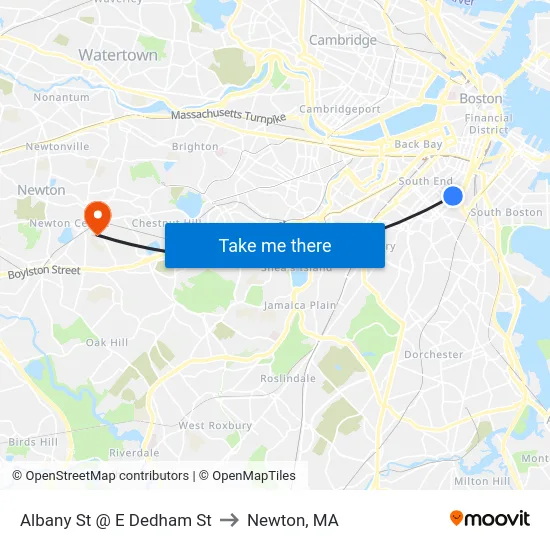 Albany St @ E Dedham St to Newton, MA map