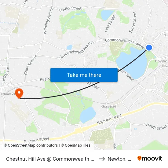 Chestnut Hill Ave @ Commonwealth Ave to Newton, MA map