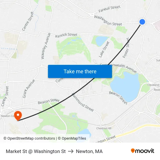 Market St @ Washington St to Newton, MA map