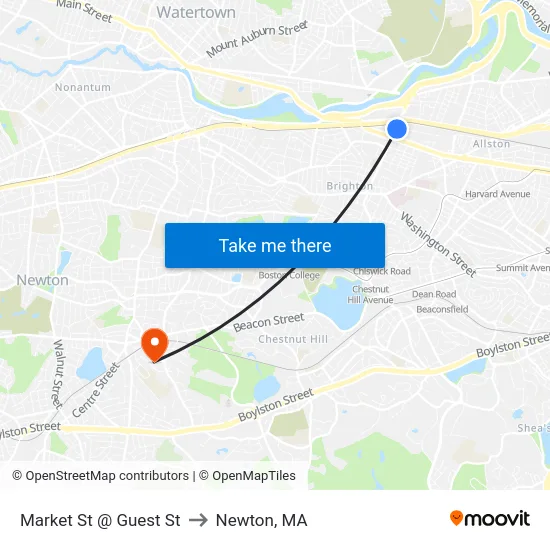 Market St @ Guest St to Newton, MA map