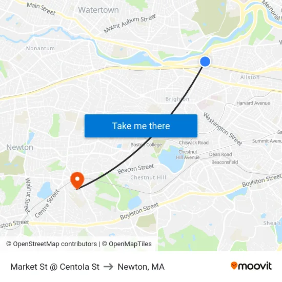 Market St @ Centola St to Newton, MA map