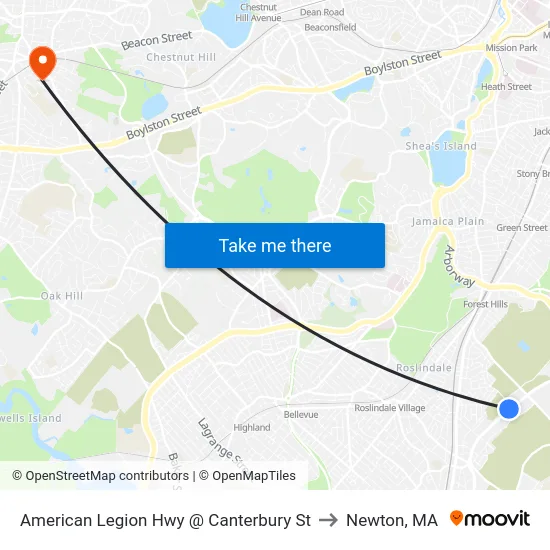 American Legion Hwy @ Canterbury St to Newton, MA map