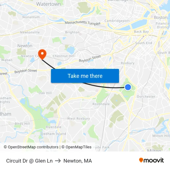 Circuit Dr @ Glen Ln to Newton, MA map