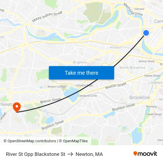 River St Opp Blackstone St to Newton, MA map