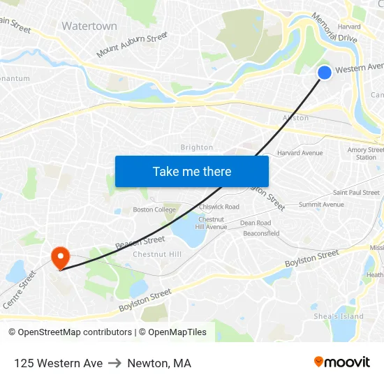 125 Western Ave to Newton, MA map