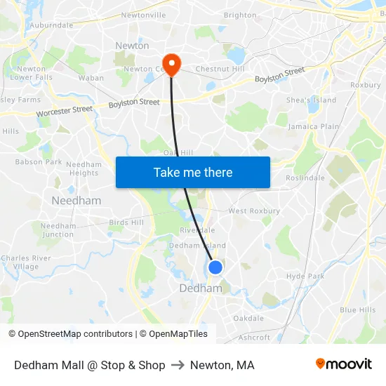 Dedham Mall @ Stop & Shop to Newton, MA map