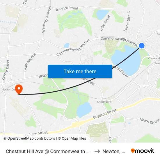 Chestnut Hill Ave @ Commonwealth Ave to Newton, MA map