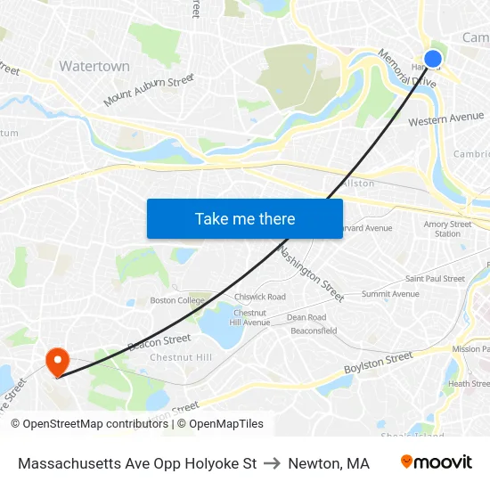 Massachusetts Ave Opp Holyoke St to Newton, MA map
