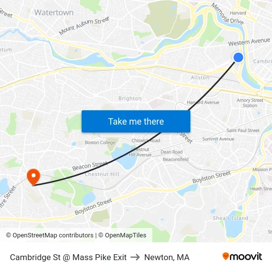 Cambridge St @ Mass Pike Exit to Newton, MA map