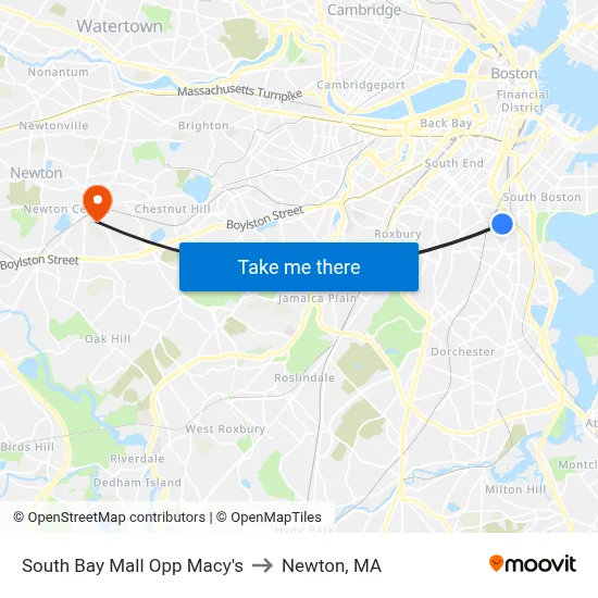 South Bay Mall Opp Macy's to Newton, MA map