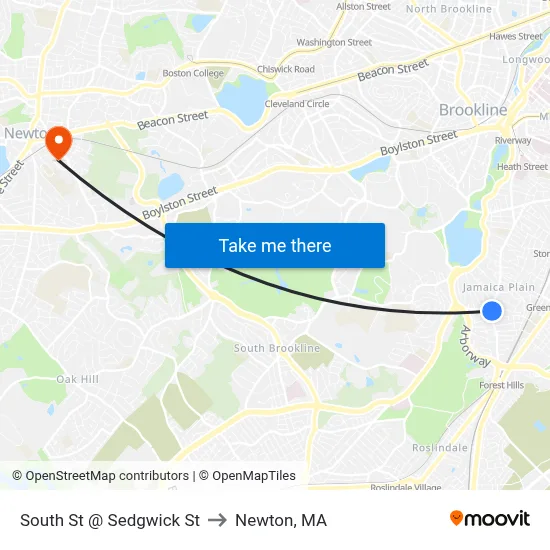 South St @ Sedgwick St to Newton, MA map