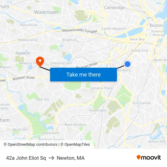 42a John Eliot Sq to Newton, MA map