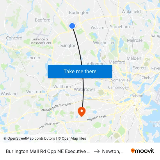 Burlington Mall Rd Opp NE Executive Pk to Newton, MA map