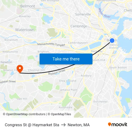 Congress St @ Haymarket Sta to Newton, MA map