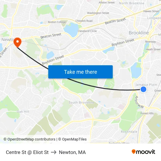 Centre St @ Eliot St to Newton, MA map