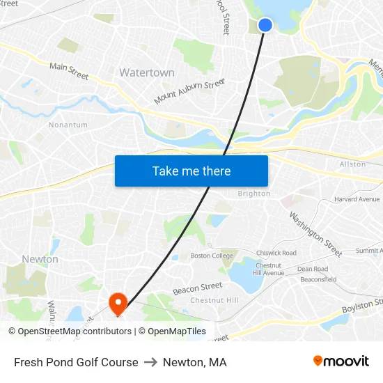 Fresh Pond Golf Course to Newton, MA map