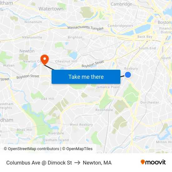 Columbus Ave @ Dimock St to Newton, MA map