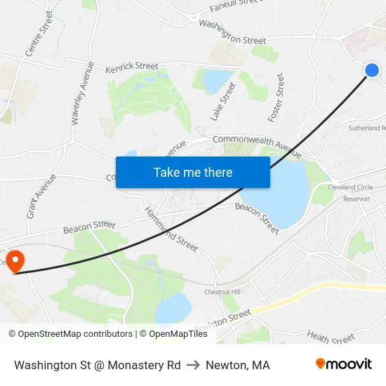 Washington St @ Monastery Rd to Newton, MA map