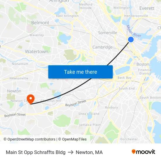 Main St Opp Schraffts Bldg to Newton, MA map