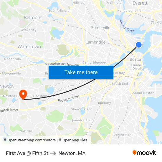 First Ave @ Fifth St to Newton, MA map
