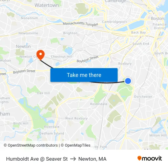 Humboldt Ave @ Seaver St to Newton, MA map