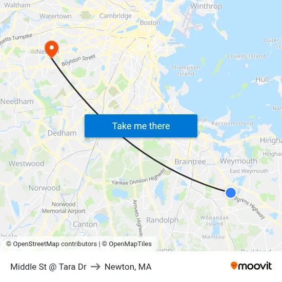 Middle St @ Tara Dr to Newton, MA map