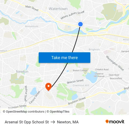 Arsenal St Opp School St to Newton, MA map