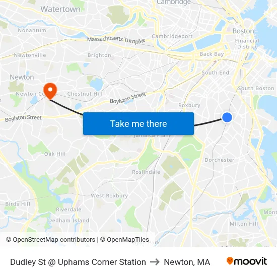 Dudley St @ Uphams Corner Station to Newton, MA map
