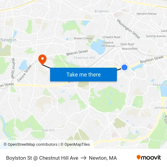 Boylston St @ Chestnut Hill Ave to Newton, MA map