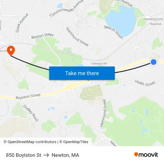 850 Boylston St to Newton, MA map