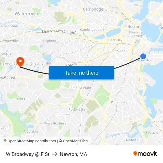 W Broadway @ F St to Newton, MA map