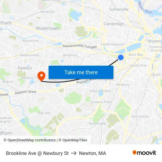 Brookline Ave @ Newbury St to Newton, MA map