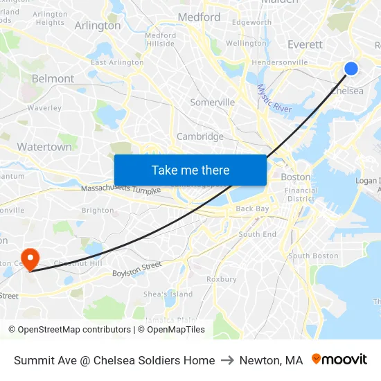 Summit Ave @ Chelsea Soldiers Home to Newton, MA map