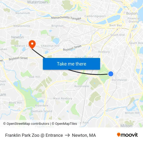Franklin Park Zoo @ Entrance to Newton, MA map