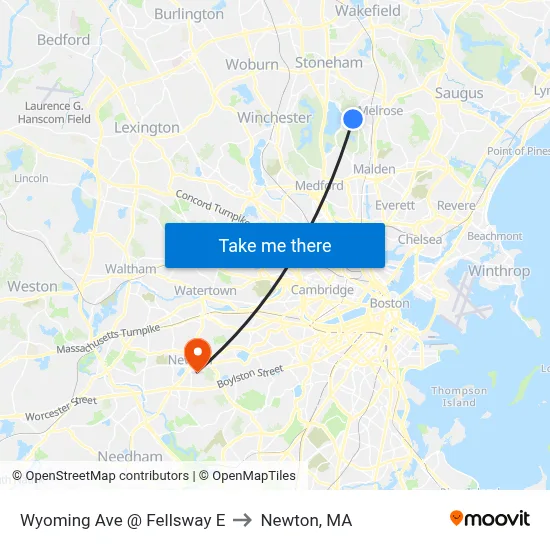 Wyoming Ave @ Fellsway E to Newton, MA map
