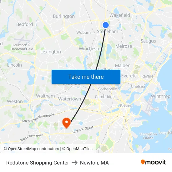 Redstone Shopping Center to Newton, MA map