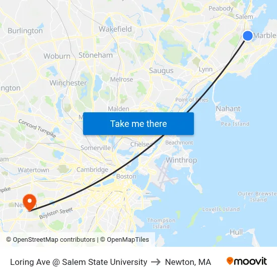 Loring Ave @ Salem State University to Newton, MA map