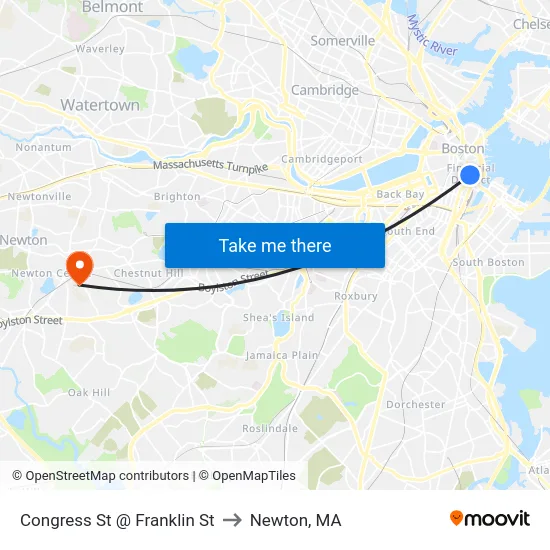 Congress St @ Franklin St to Newton, MA map