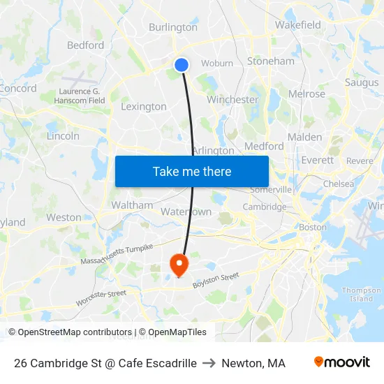 26 Cambridge St @ Cafe Escadrille to Newton, MA map